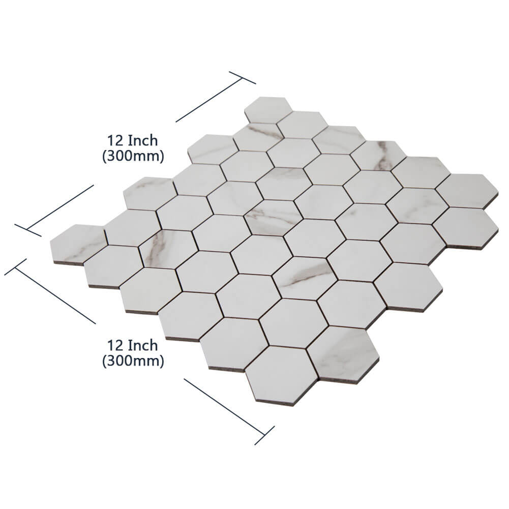 2‘’ Hexagon White Marble Grain Peel and Stick Tile Backsplash (5-Pack, 5 sq.ft.)